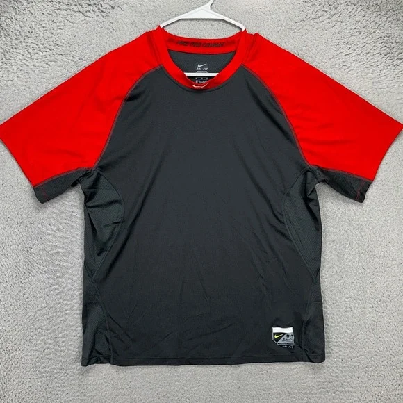 Nike Pro Combat Adult Mens Baseball T-Shirt XL Dri-Fit Red Grey Performance Tee
